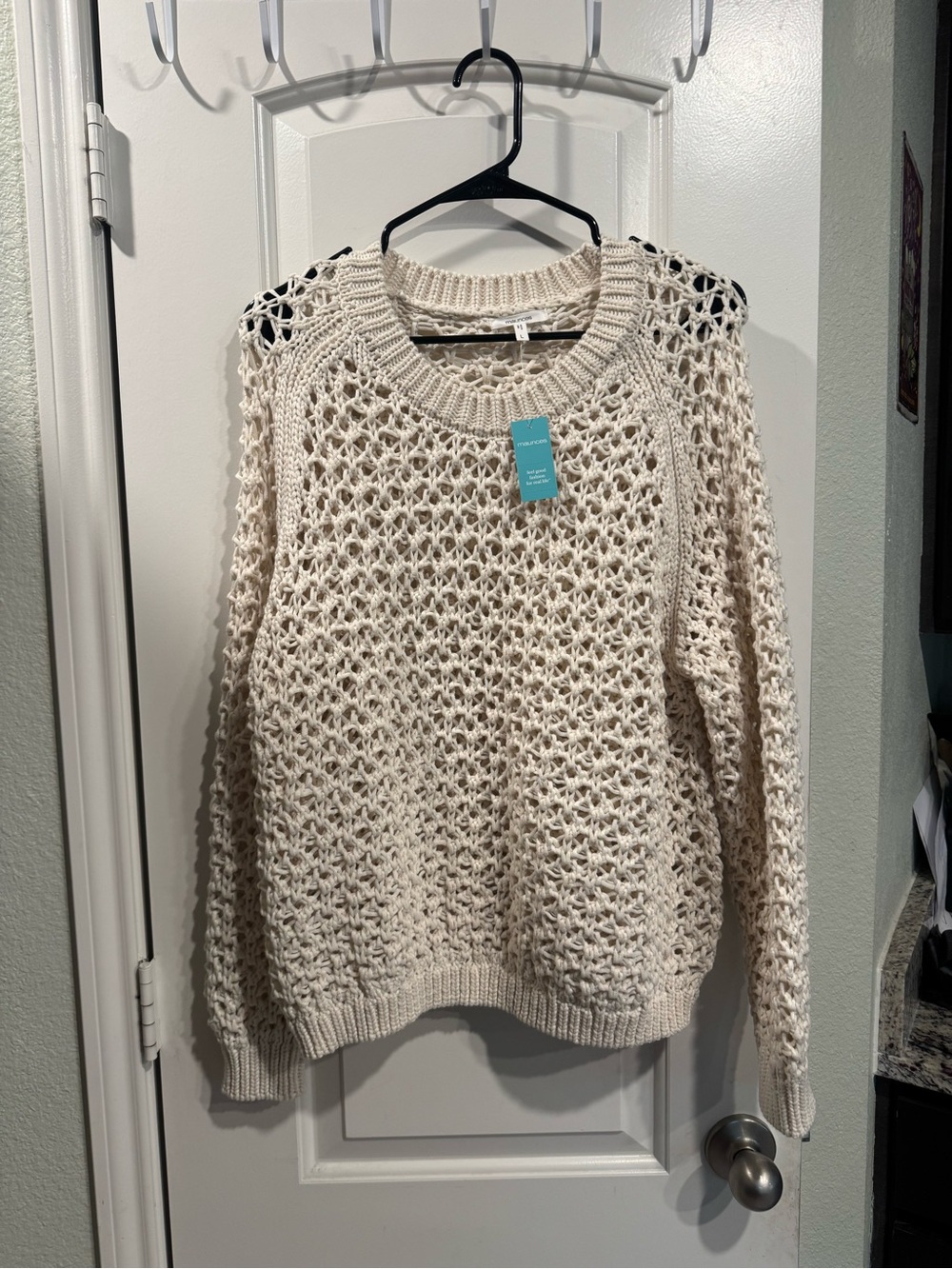 Maurices Open-Knit Crewneck Sweater in Cream